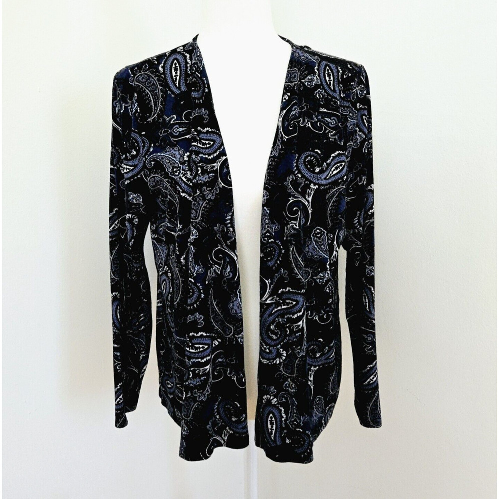 J Jill Cardigan Womens L Petite Blue Paisley Classic Lightweight Career Casual